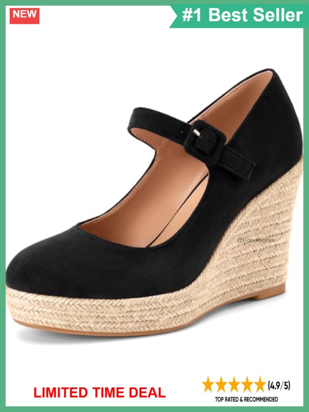 Suede Platform Espadrille Mary Jane Wedge Heels for Women